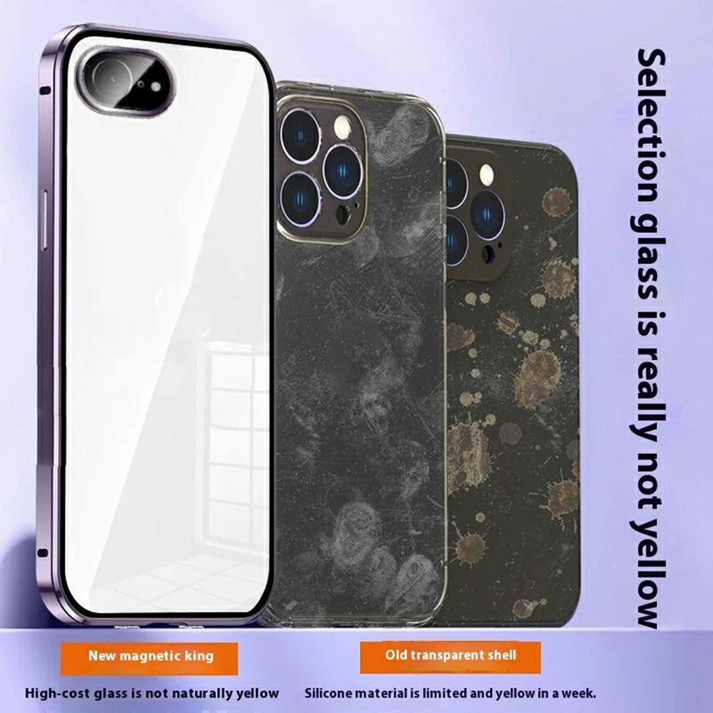 For iPhone 17e / 16e Case Magnetic Adsorption Double Sides Tempered Glass+Metal Phone Cover with Buckle - Purple - 2