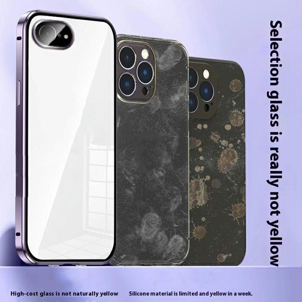 For iPhone 17e / 16e Case Anti-Spy Double-Sided Tempered Glass+Magnetic Metal Frame Phone Cover - Purple - 2