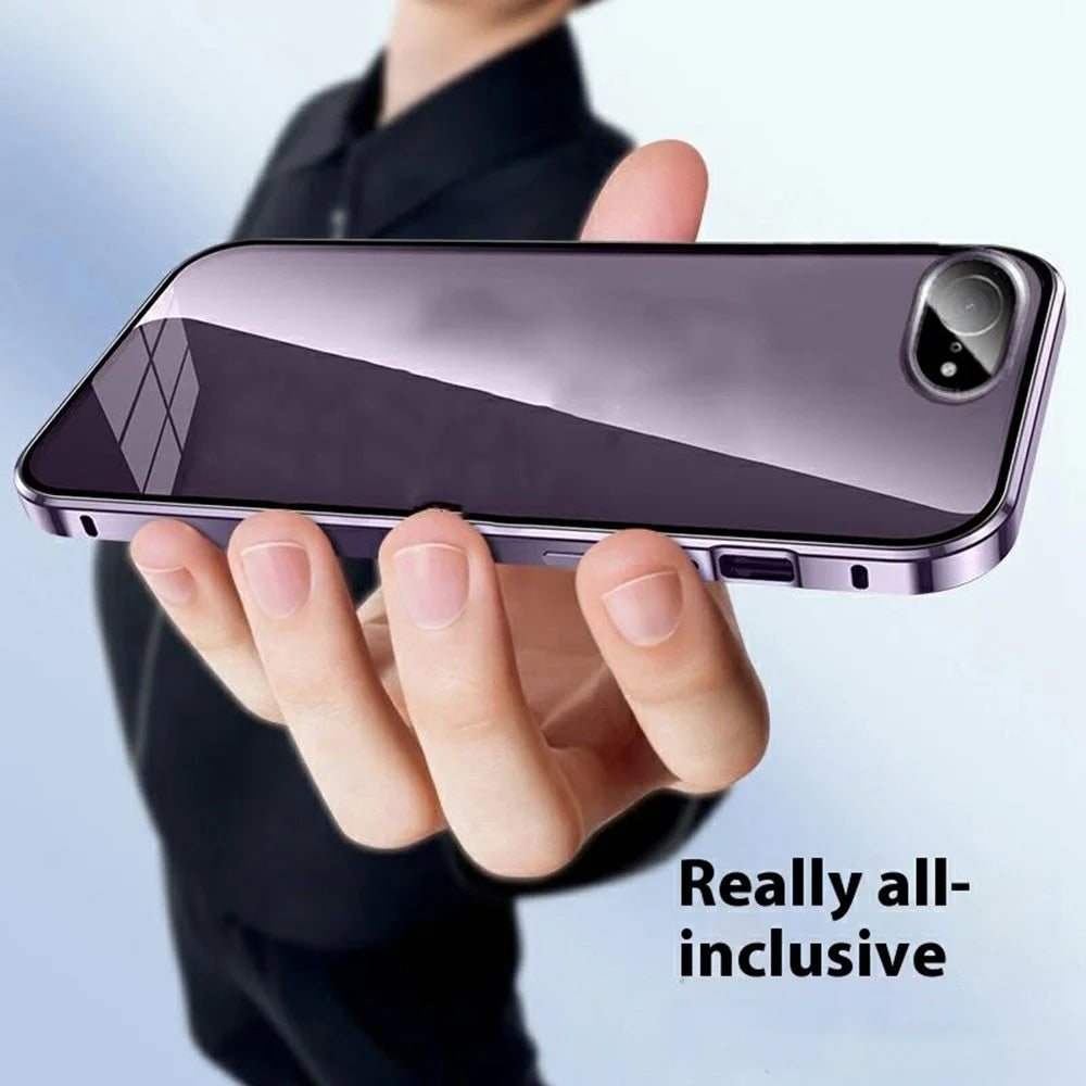 For iPhone 17e / 16e Case Anti-Spy Double-Sided Tempered Glass+Magnetic Metal Frame Phone Cover - Purple - 3