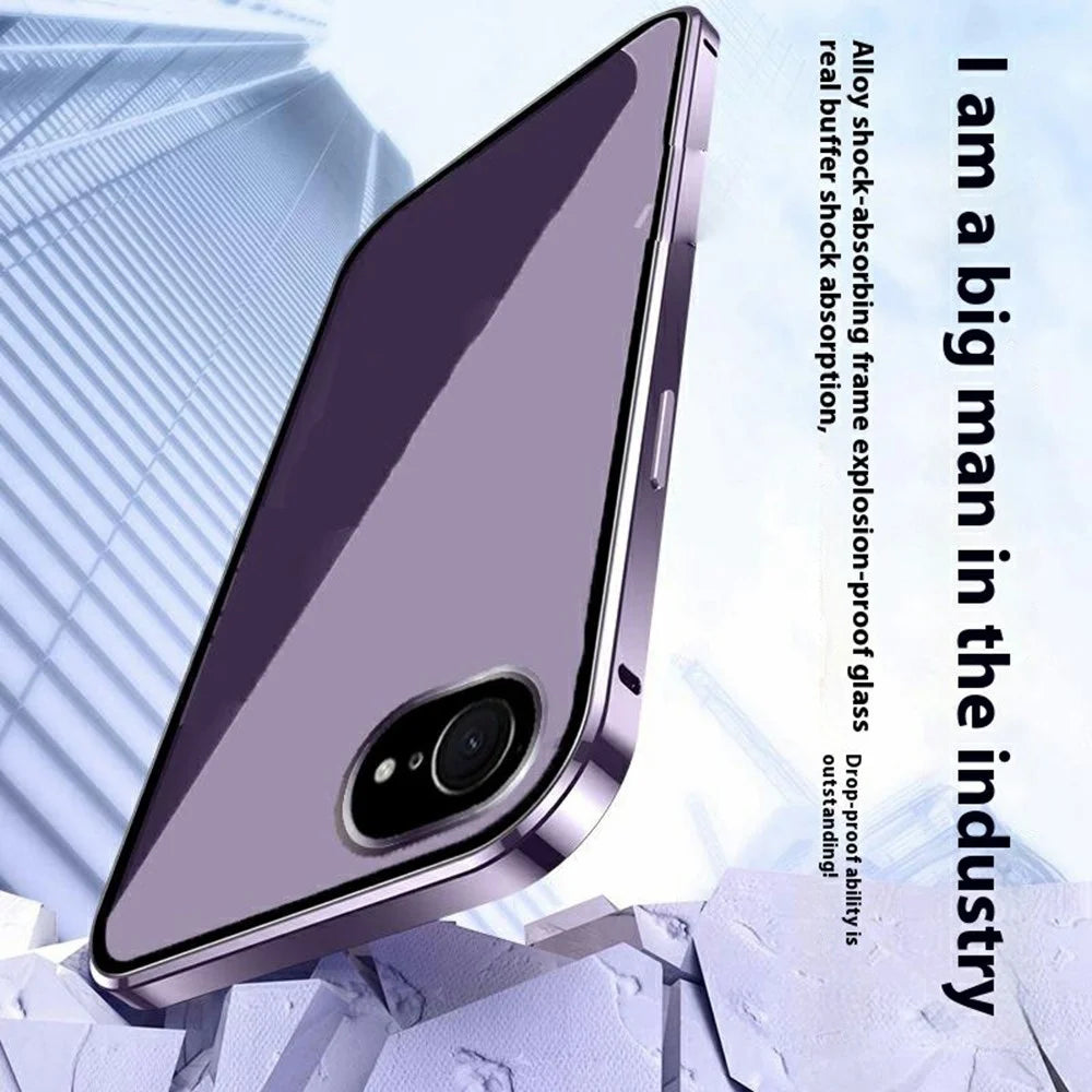 For iPhone 17e / 16e Case Anti-Spy Double-Sided Tempered Glass+Magnetic Metal Frame Phone Cover - Purple - 4