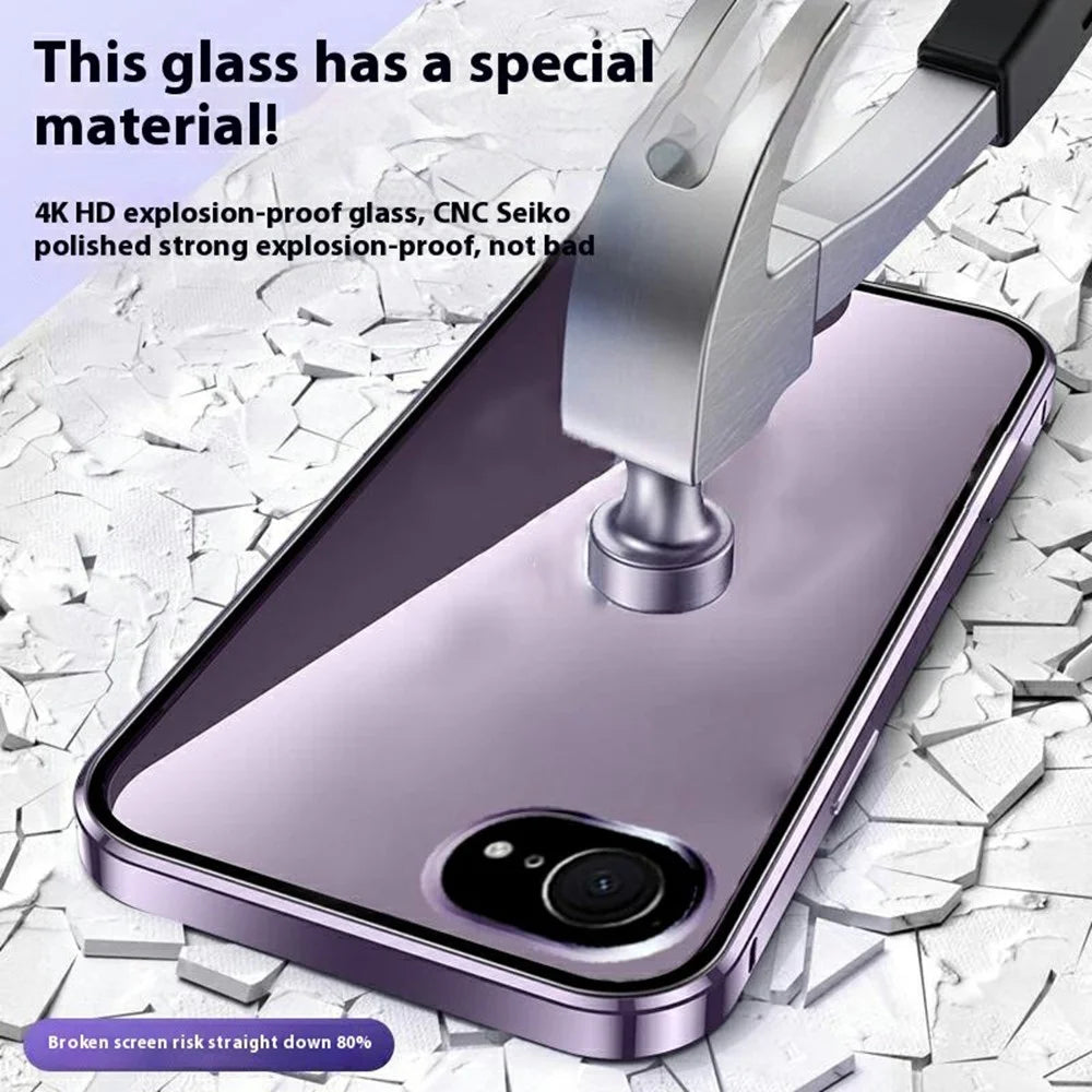 For iPhone 17e / 16e Case Anti-Spy Double-Sided Tempered Glass+Magnetic Metal Frame Phone Cover - Purple - 5