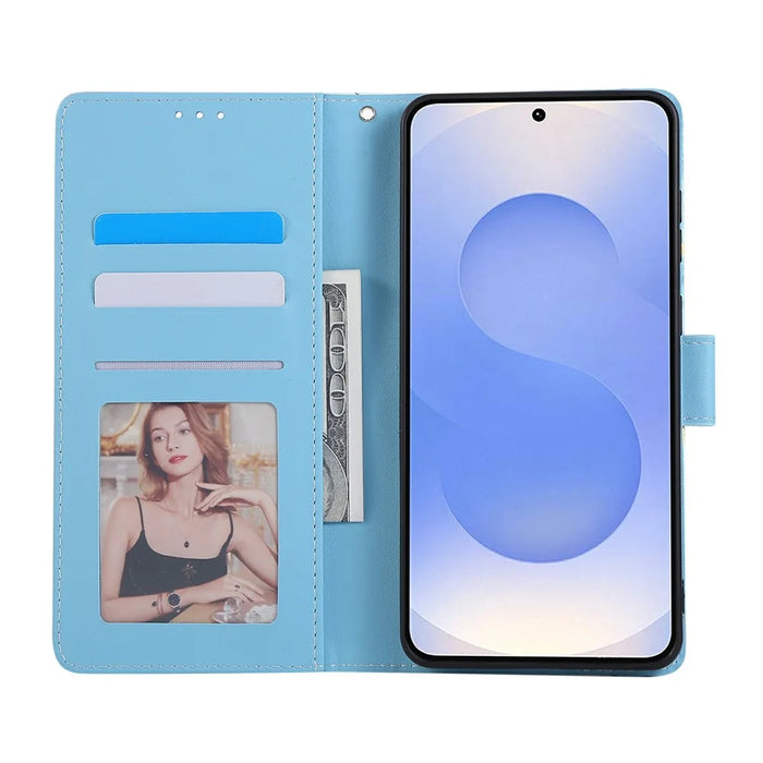 For Samsung Galaxy S25 Edge Case Lacquered Marble Pattern Leather Phone Cover - Blue - 2