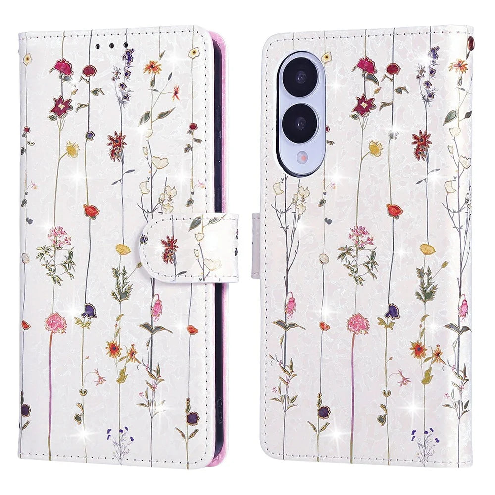 For Samsung Galaxy S25 Edge Case RFID Blocking Flower Leather Phone Cover - Small Flower - 1