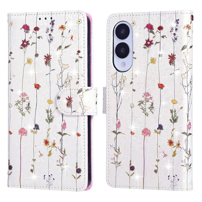 For Samsung Galaxy S25 Edge Case RFID Blocking Flower Leather Phone Cover - Small Flower - 1