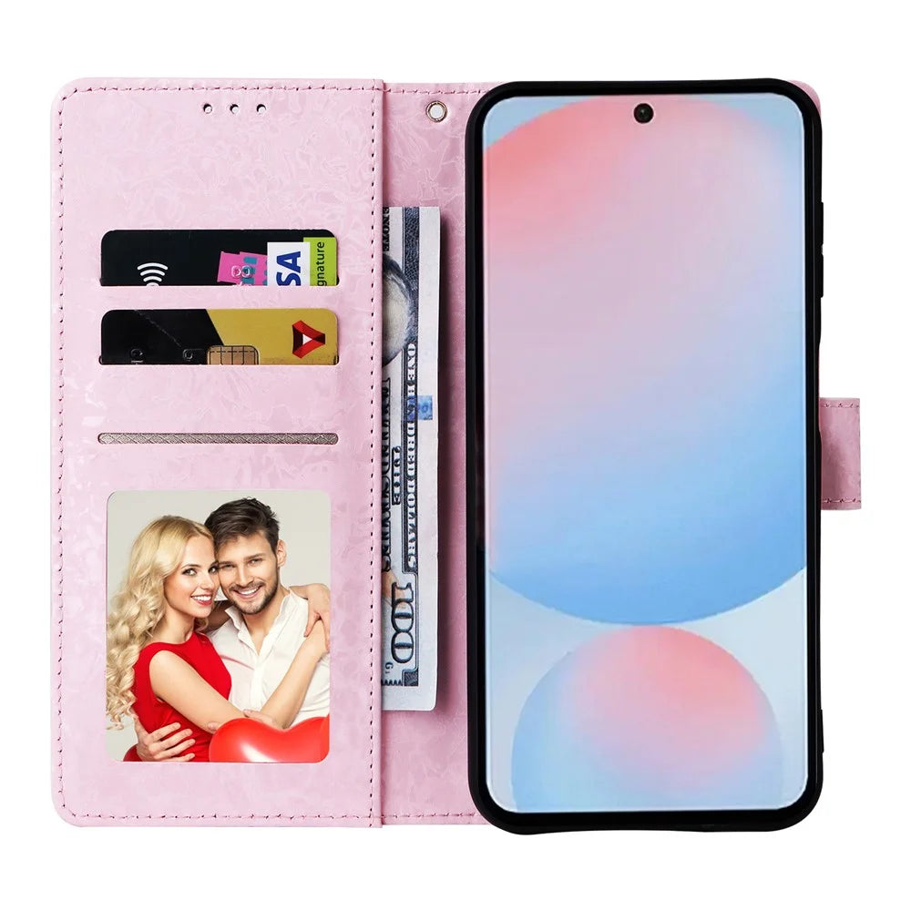 For Samsung Galaxy A56 5G Case RFID Blocking Flower Leather Phone Cover - Flower - 2