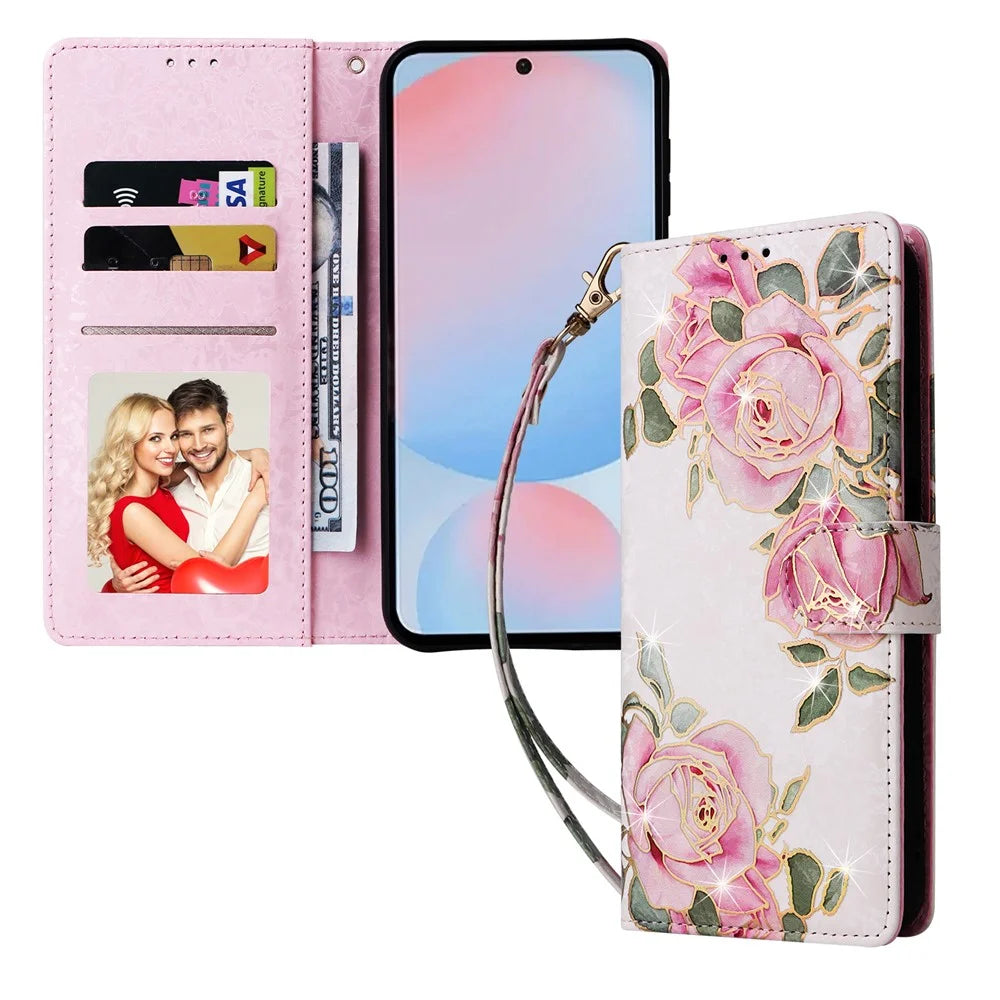 For Samsung Galaxy A56 5G Case RFID Blocking Flower Leather Phone Cover - Flower - 5