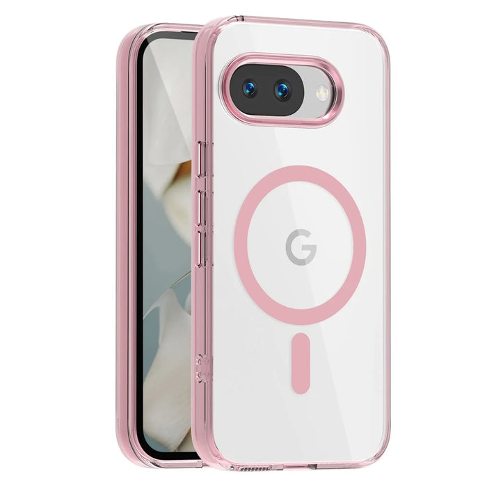 For Google Pixel 9a Magnetic Case TPU+PC Transparent Phone Cover - Pink - 1