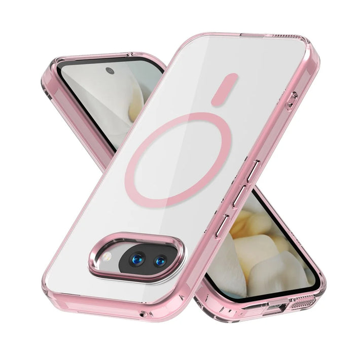 For Google Pixel 9a Magnetic Case TPU+PC Transparent Phone Cover - Pink - 2