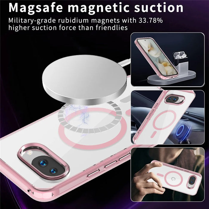 For Google Pixel 9a Magnetic Case TPU+PC Transparent Phone Cover - Pink - 3