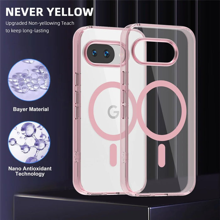 For Google Pixel 9a Magnetic Case TPU+PC Transparent Phone Cover - Pink - 5