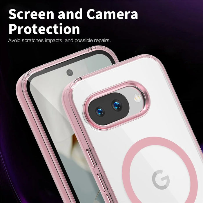 For Google Pixel 9a Magnetic Case TPU+PC Transparent Phone Cover - Pink - 7