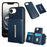 For iPhone 17e / 16e Case Card Bag Kickstand TPU + PU Phone Cover - Blue - 1