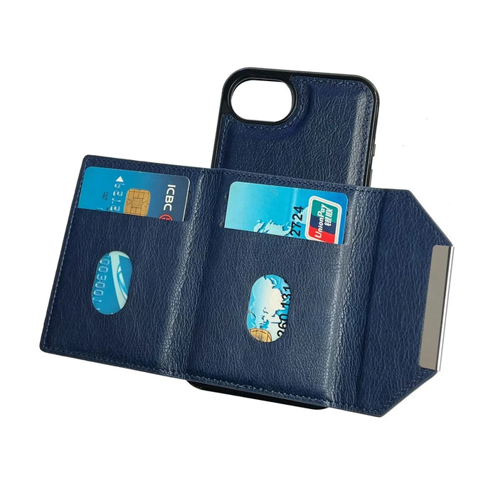 For iPhone 17e / 16e Case Card Bag Kickstand TPU + PU Phone Cover - Blue - 2