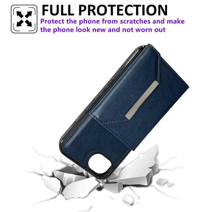 For iPhone 17e / 16e Case Card Bag Kickstand TPU + PU Phone Cover - Blue - 5