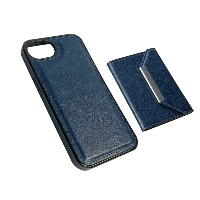 For iPhone 17e / 16e Case Card Bag Kickstand TPU + PU Phone Cover - Blue - 7