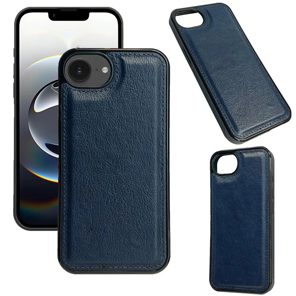 For iPhone 17e / 16e Case Calf Texture PU Leather Anti Fingerprint Back Phone Cover - Blue - 1