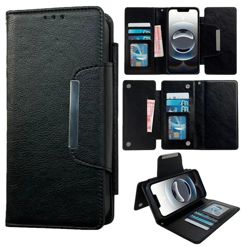 For iPhone 17e / 16e Case Detachable 2-in-1 Magnetic Closure PU Leather Wallet Phone Case - Black - 1