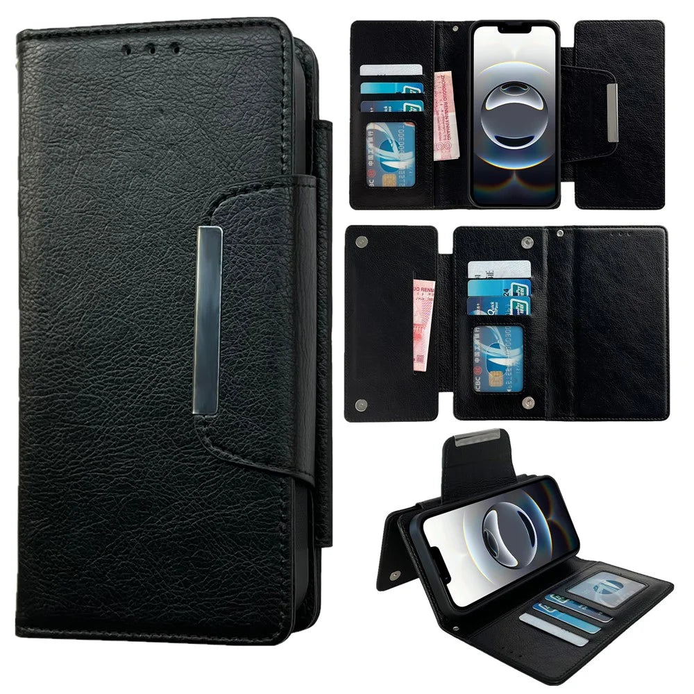 For iPhone 17e / 16e Case Detachable 2-in-1 Magnetic Closure PU Leather Wallet Phone Case - Black - 1