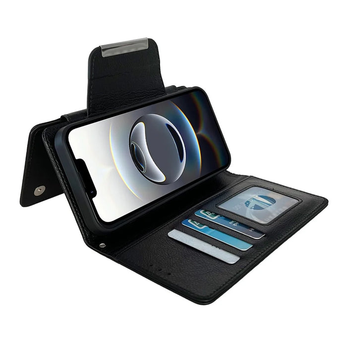 For iPhone 17e / 16e Case Detachable 2-in-1 Magnetic Closure PU Leather Wallet Phone Case - Black - 4