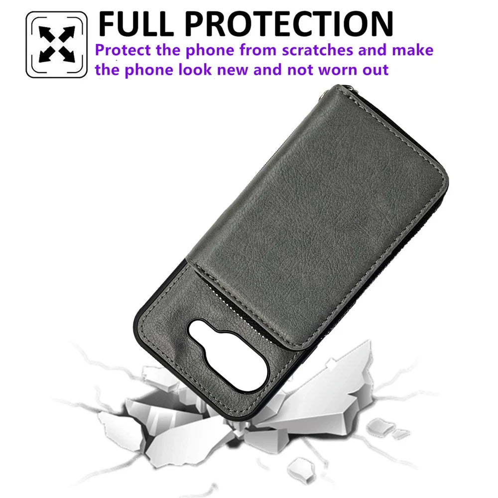For Google Pixel 9a Case Detachable Zipper Card Bag PU TPU Kickstand Phone Case with Strap - Grey - 3