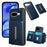 For Google Pixel 9a Case Card Bag Kickstand TPU + PU Phone Cover - Blue - 1