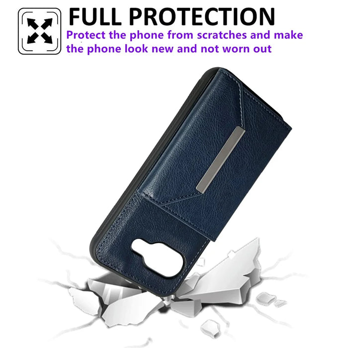 For Google Pixel 9a Case Card Bag Kickstand TPU + PU Phone Cover - Blue - 4
