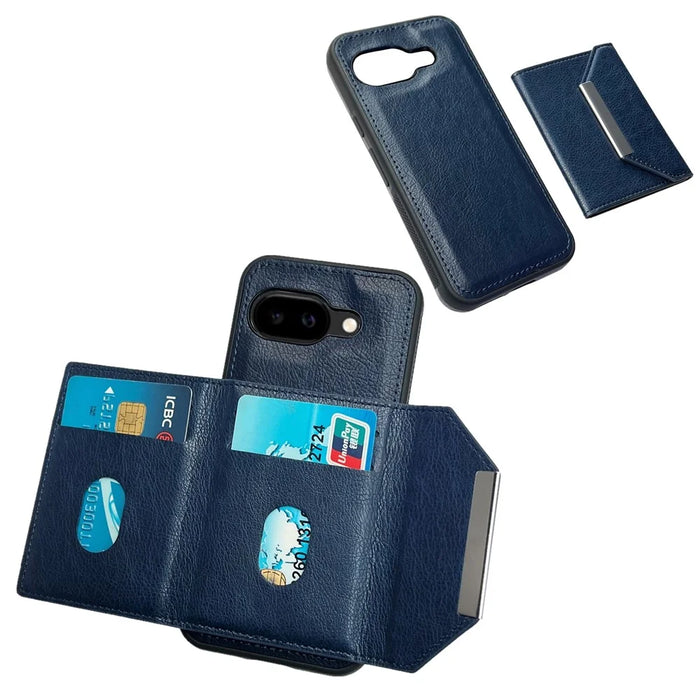 For Google Pixel 9a Case Card Bag Kickstand TPU + PU Phone Cover - Blue - 5