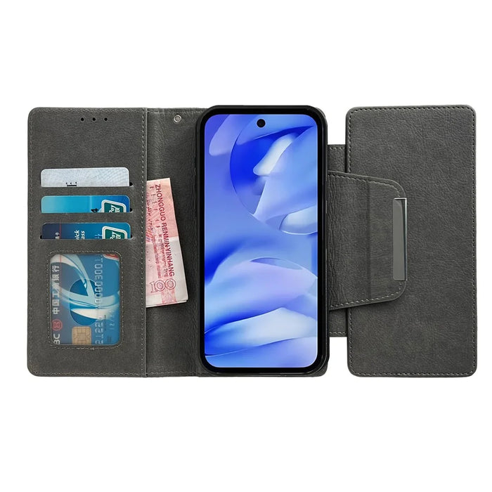 For Google Pixel 9a Case Detachable 2-in-1 Magnetic Closure PU Leather Wallet Phone Case - Grey - 2