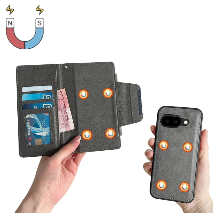 For Google Pixel 9a Case Detachable 2-in-1 Magnetic Closure PU Leather Wallet Phone Case - Grey - 4