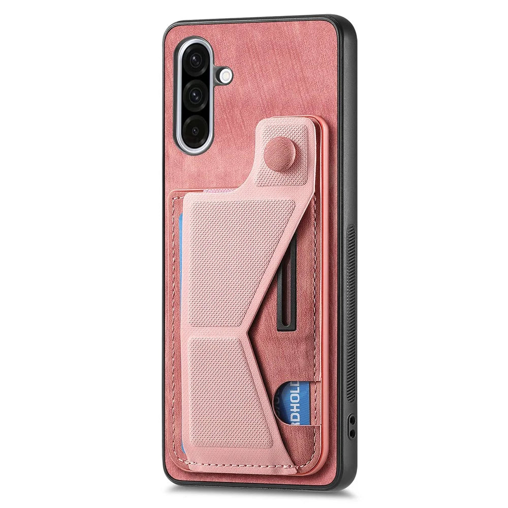 For Samsung Galaxy A56 5G Case with Card Slot Kickstand Retro Leather Back Cover - Pink - 2