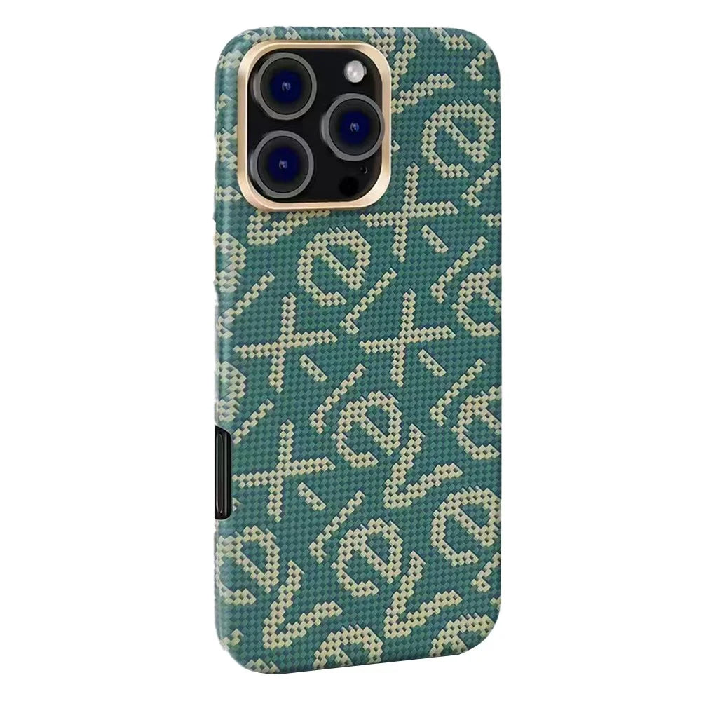 X-LEVEL For iPhone 16 Pro Max Case Compatible with MagSafe PC + Metal Phone Back Cover Carbon Fiber Texure - Green - 1