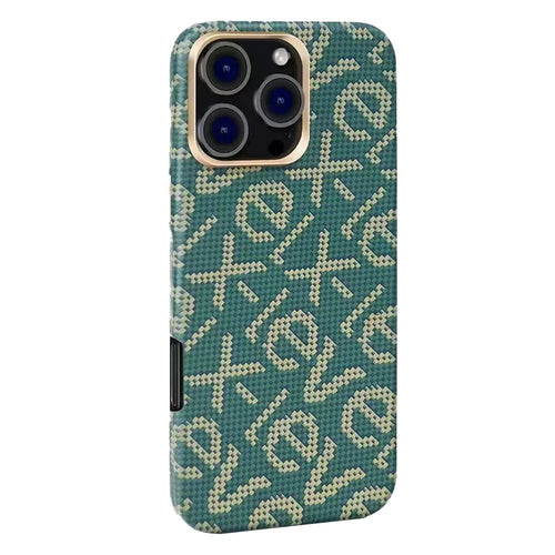 X-LEVEL For iPhone 16 Pro Max Case Compatible with MagSafe PC + Metal Phone Back Cover Carbon Fiber Texure - Green - 1