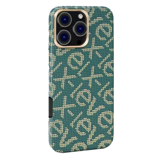 X-LEVEL For iPhone 16 Pro Max Case Compatible with MagSafe PC + Metal Phone Back Cover Carbon Fiber Texure - Green - 1