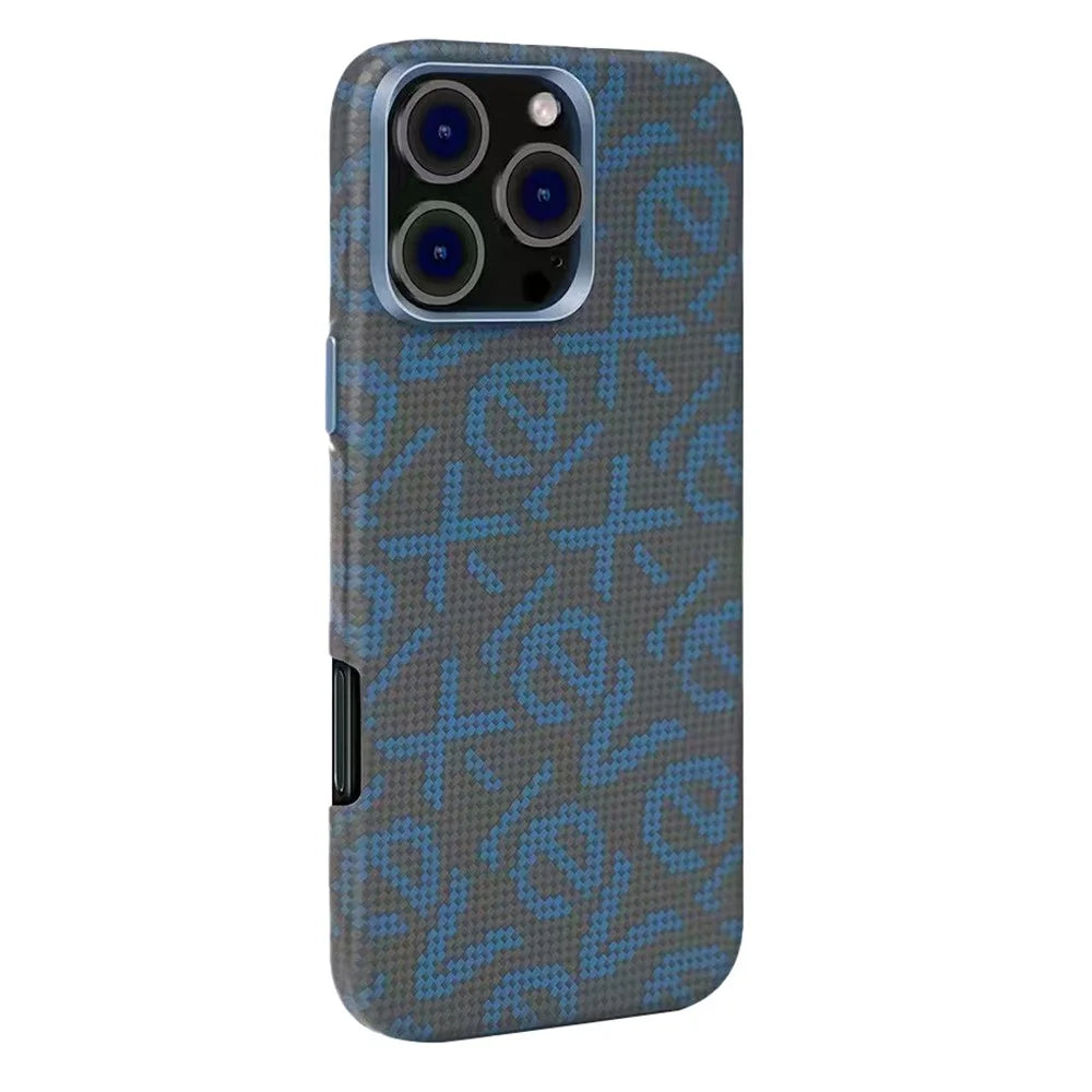 X-LEVEL For iPhone 16 Pro Case Compatible with MagSafe PC + Metal Phone Back Cover Carbon Fiber Texure - Blue - 1