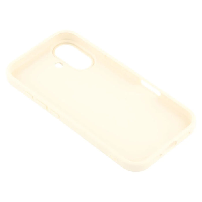 For iPhone 16 Case Pattern Printed 2.0mm TPU Phone Cover with 3D Accessories Decor - White + Coffee - 7