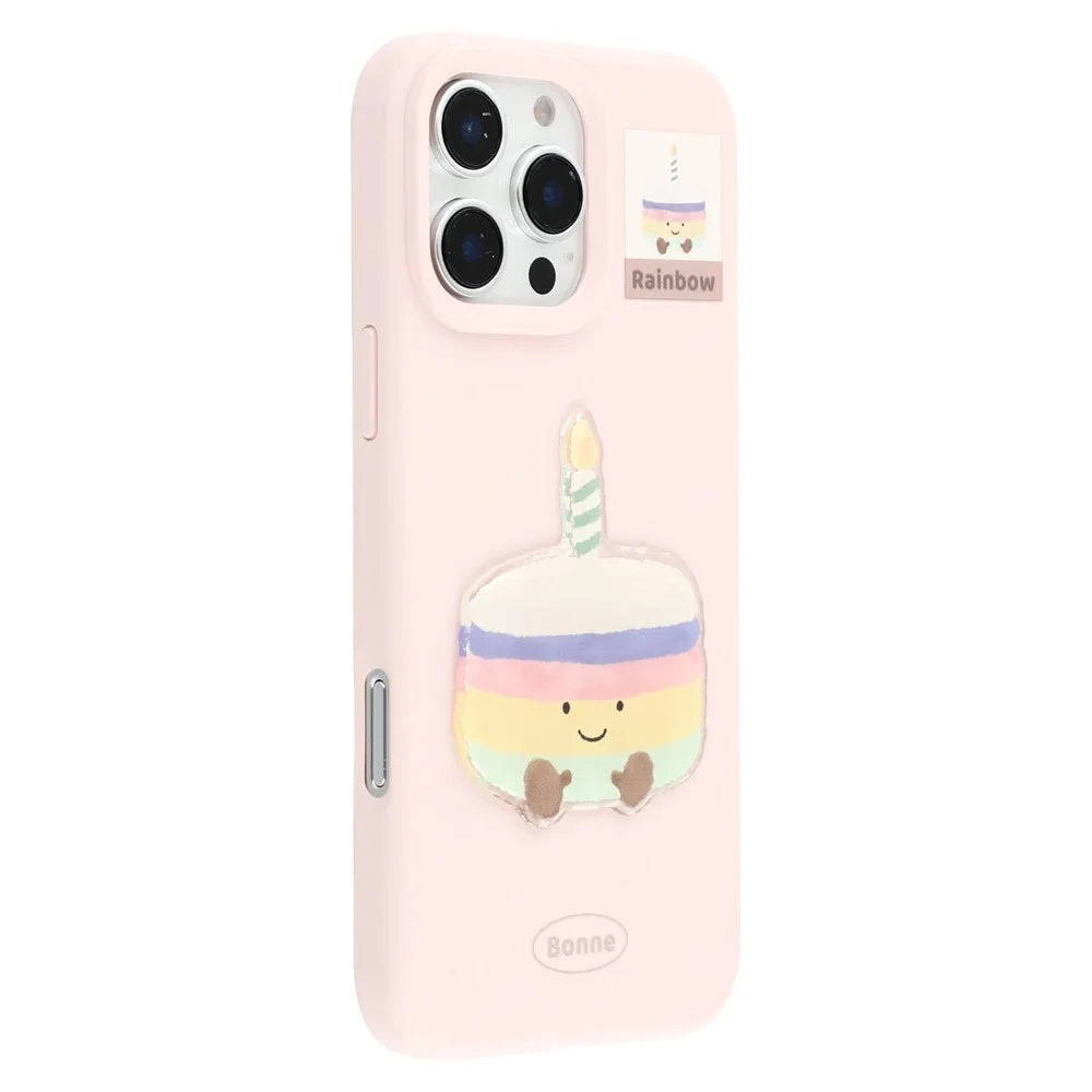 For iPhone 16 Pro Case Pattern Printed 2.0mm TPU Phone Cover with 3D Accessories Decor - Pink + Macaron - 1