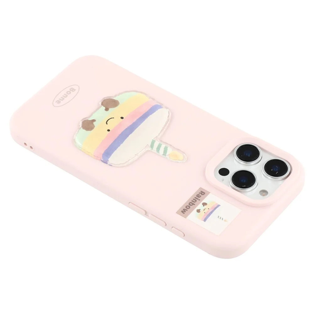 For iPhone 16 Pro Case Pattern Printed 2.0mm TPU Phone Cover with 3D Accessories Decor - Pink + Macaron - 5