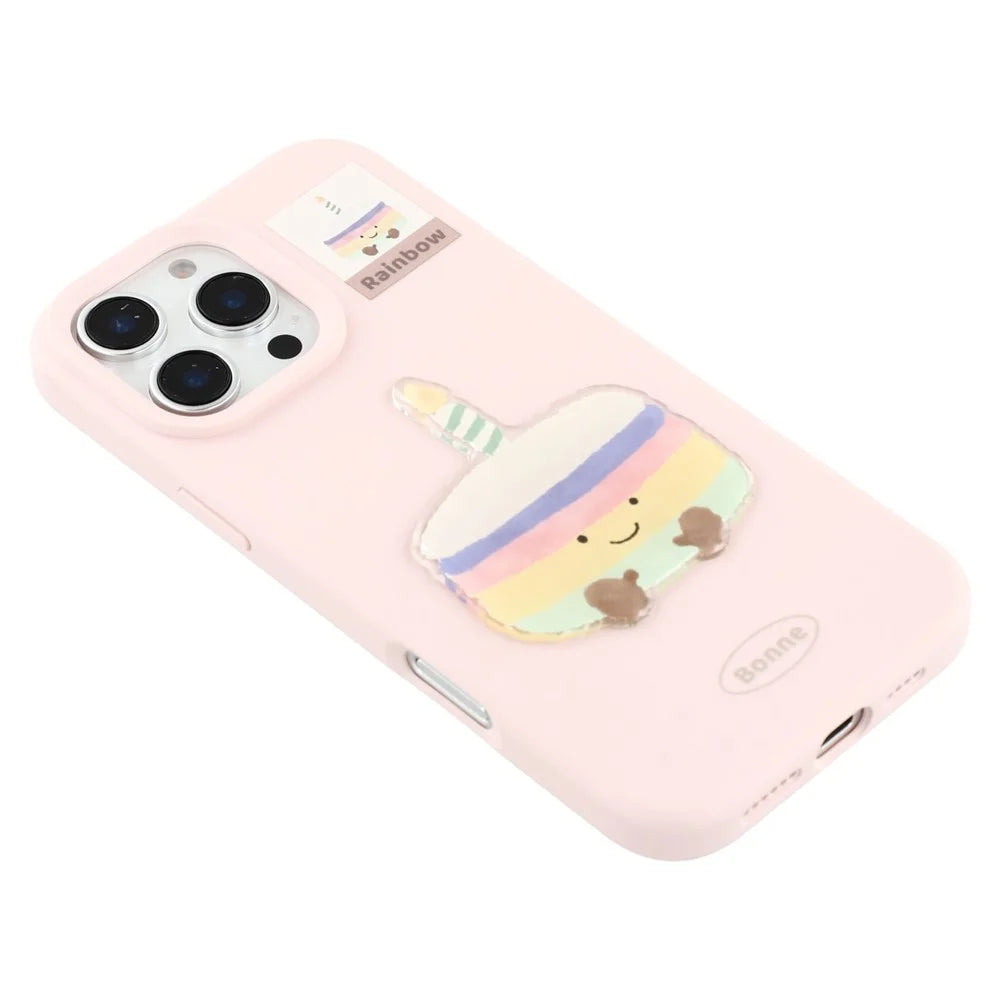 For iPhone 16 Pro Case Pattern Printed 2.0mm TPU Phone Cover with 3D Accessories Decor - Pink + Macaron - 6