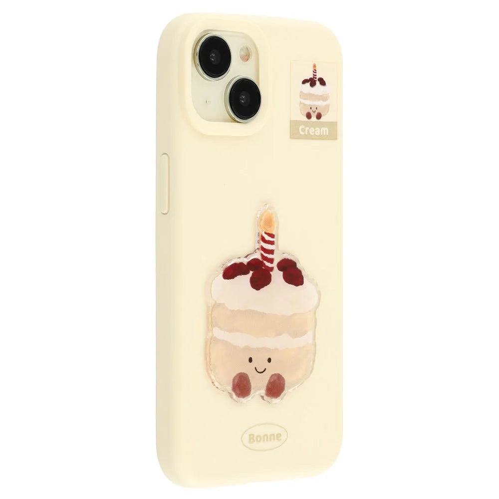 For iPhone 14 Case Pattern Printed 2.0mm TPU Phone Cover with 3D Accessories Decor - Yellow + Cake - 1
