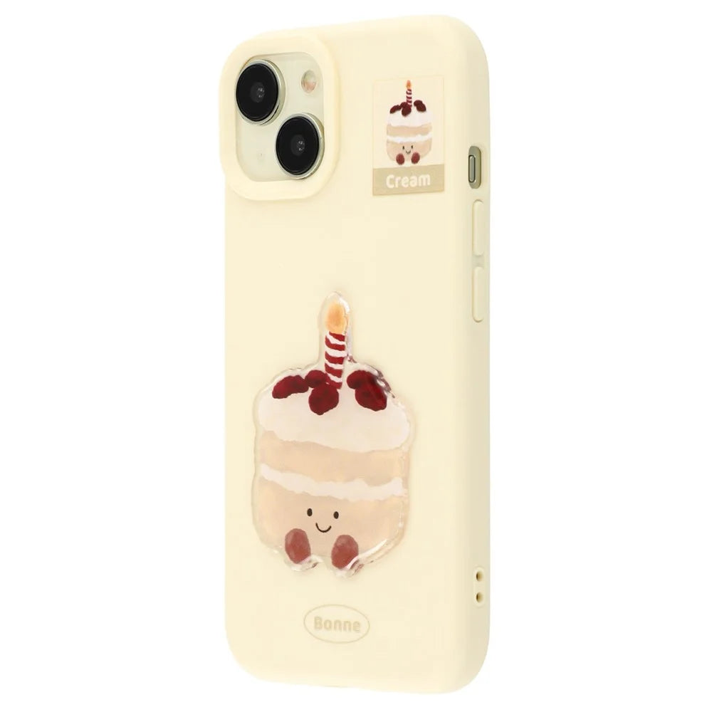 For iPhone 14 Case Pattern Printed 2.0mm TPU Phone Cover with 3D Accessories Decor - Yellow + Cake - 4