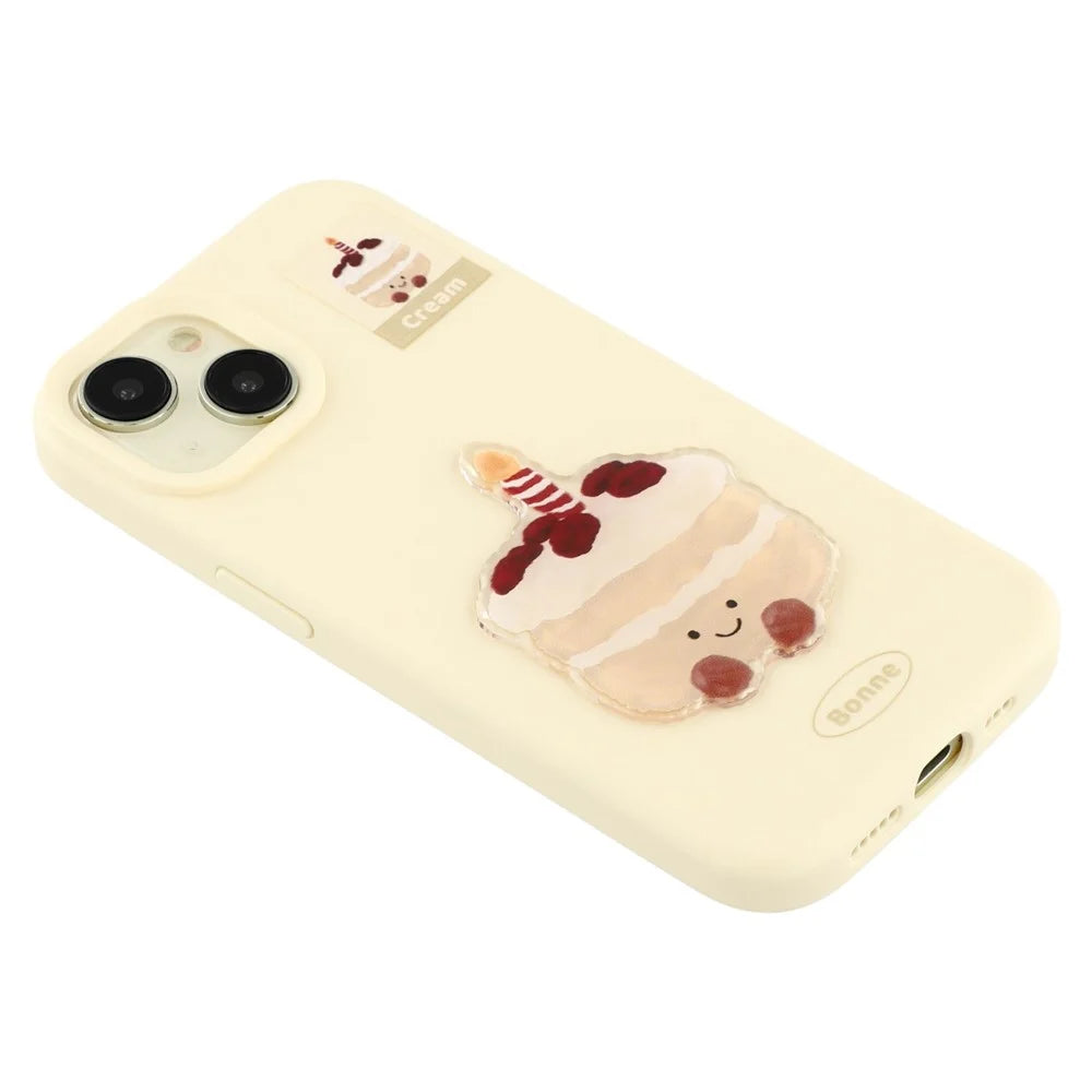 For iPhone 14 Case Pattern Printed 2.0mm TPU Phone Cover with 3D Accessories Decor - Yellow + Cake - 6