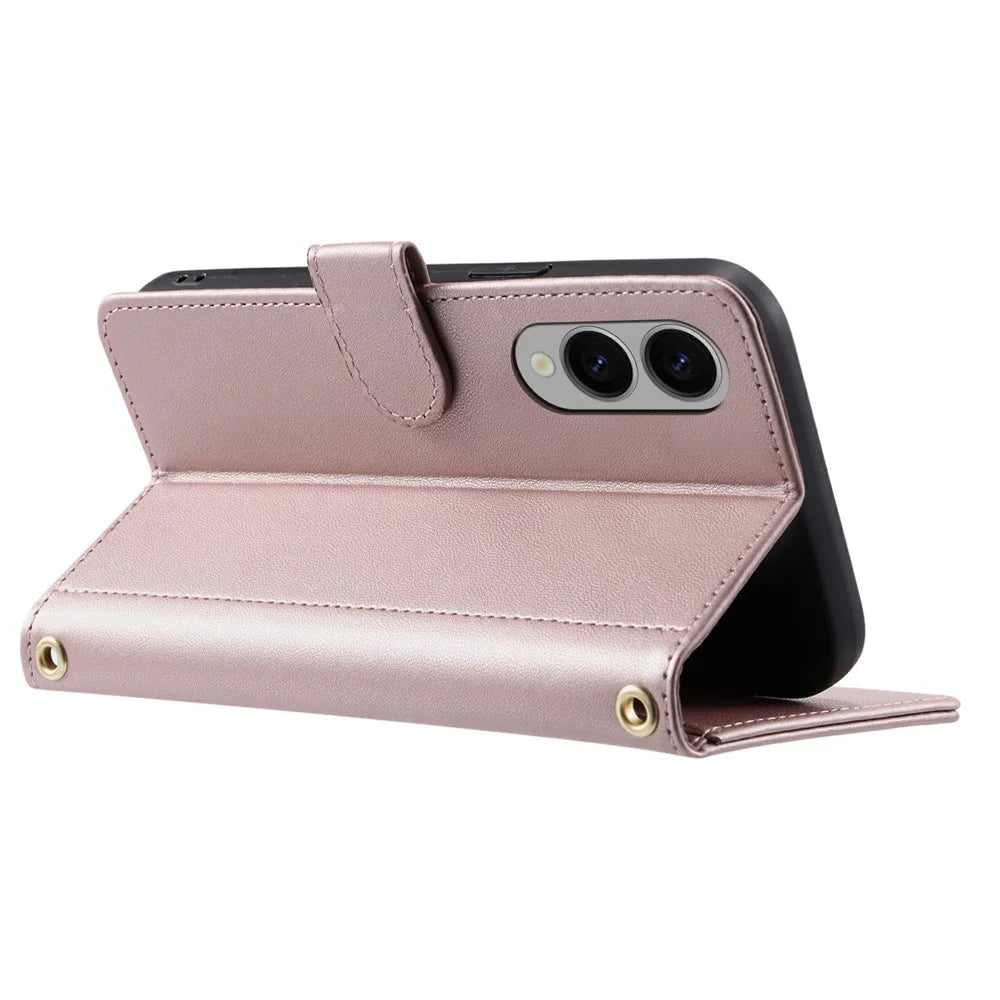 For Samsung Galaxy S25 Edge Wallet Case Rhombus Grid PU Leather Phone Cover - Rose Gold - 3