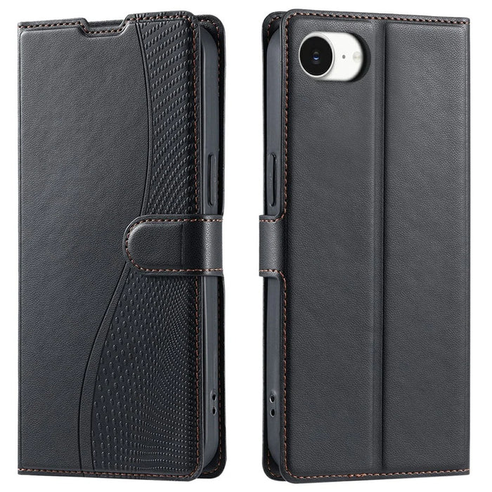 For iPhone 17e / 16e Case Dots Imprinted PU Leather Flip Phone Cover with Card Slot, Strap - Black - 1