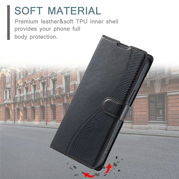 For iPhone 17e / 16e Case Dots Imprinted PU Leather Flip Phone Cover with Card Slot, Strap - Black - 5