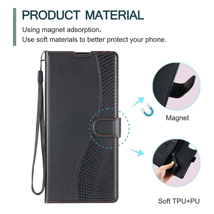 For iPhone 17e / 16e Case Dots Imprinted PU Leather Flip Phone Cover with Card Slot, Strap - Black - 6