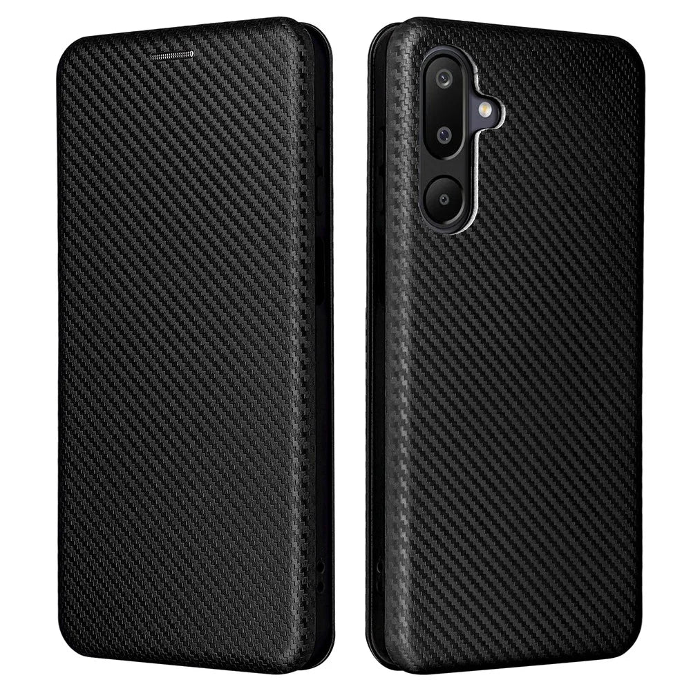 For Samsung Galaxy F16 5G  /  M16 5G Case Carbon Fiber Texture Drop-Proof PU Leather Phone Cover - Black - 1