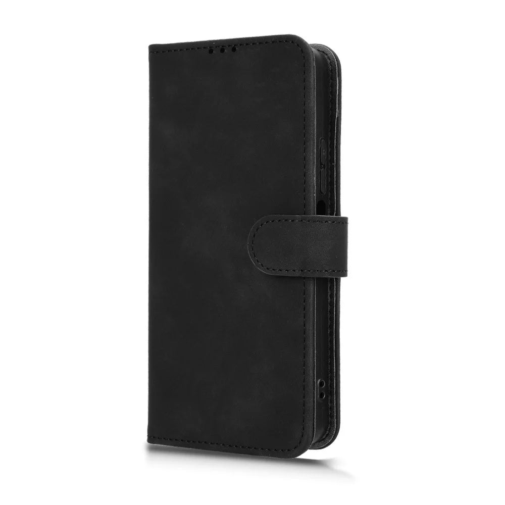 For TCL 60R 5G Leather Case Skin Feel Anti Drop Wallet Flip Phone Cover - Black - 6