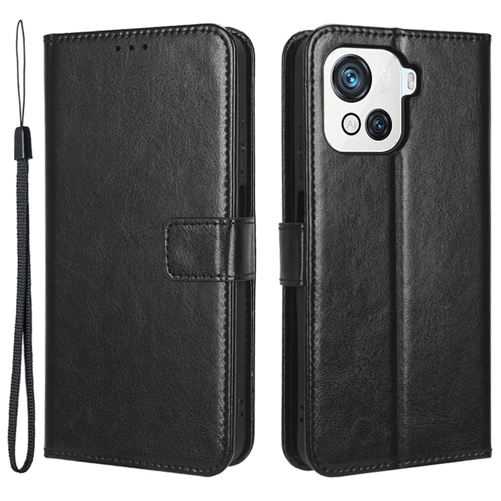 For Blackview Oscal C80 4G PU Leather Crazy Horse Texture Phone Case Shockproof Phone Stand Wallet Cover - Black - 1