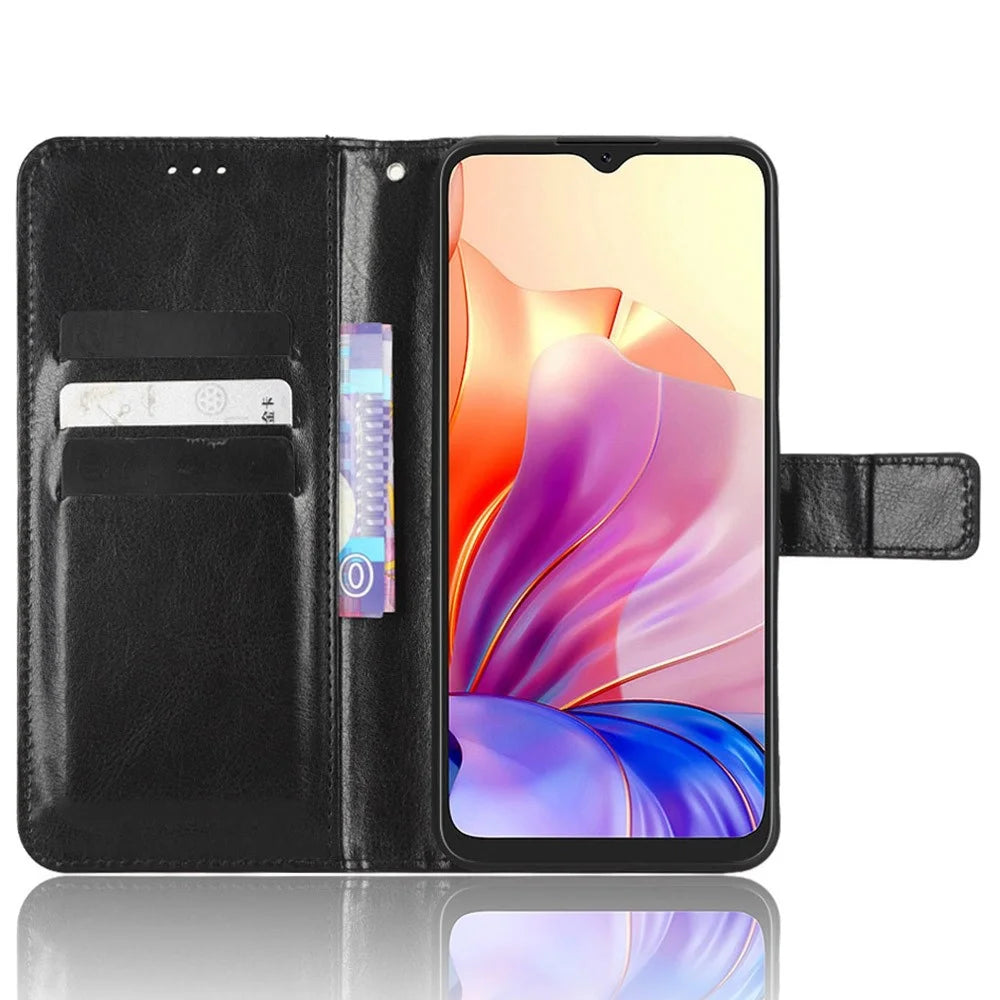 For Blackview Oscal C80 4G PU Leather Crazy Horse Texture Phone Case Shockproof Phone Stand Wallet Cover - Black - 2