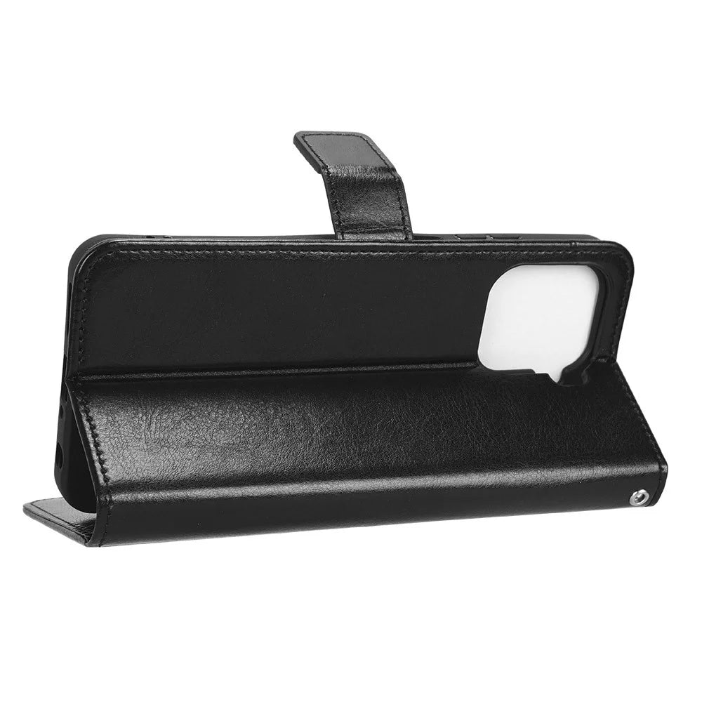 For Blackview Oscal C80 4G PU Leather Crazy Horse Texture Phone Case Shockproof Phone Stand Wallet Cover - Black - 3